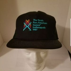 Vtg 1987 Black Mesh Trucker Hat Pan American Games